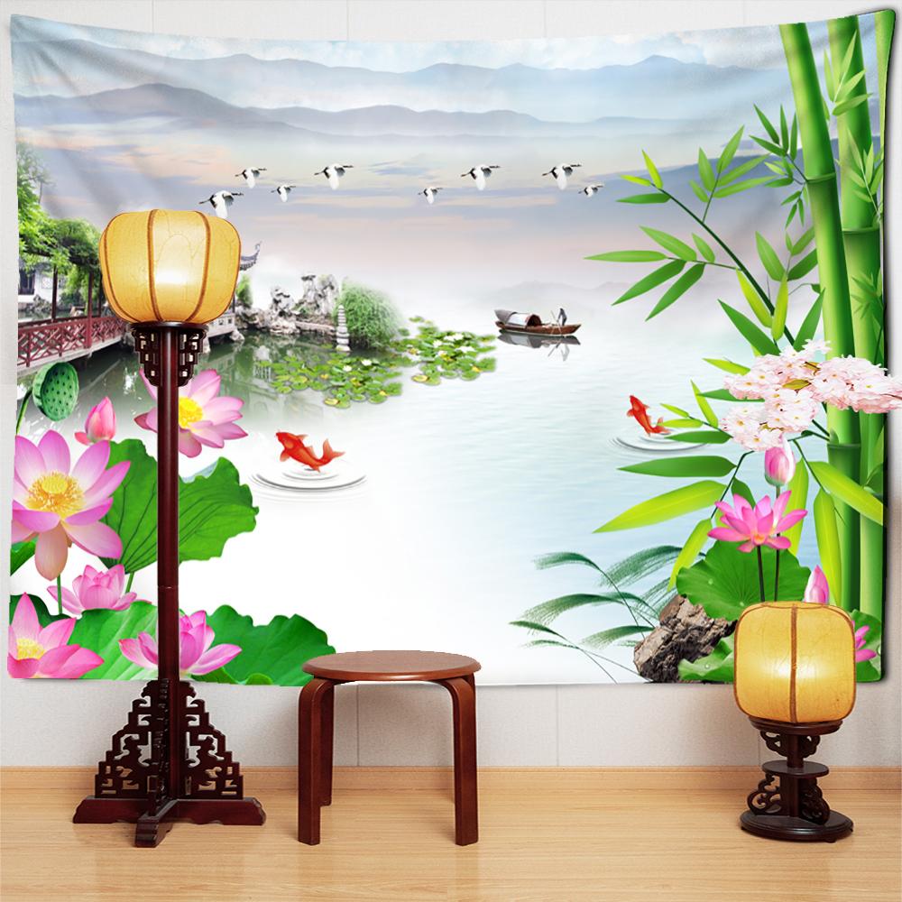 Frunze Moarte Lotus Koi Tapiserie Artă Agățată de Perete Natură Plantă Hippie Tapiz Decor Acasă Fundal Pânză