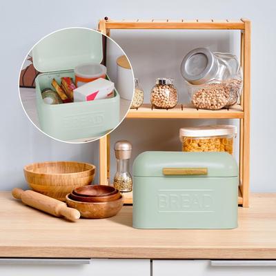 Boîte à pain vintage Boîte à pain en fer Rangement de cuisine Boîtes de rangement à couvercle basculant Placard Fer Anti-poussière pour comptoir de cuisine Garde-manger