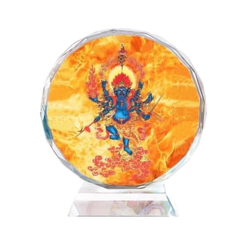 

Round Crystal Buddha Statue of Ushnishavijaya, God of Impurities, God of Toilets, God of Evil in the Home (18cm)