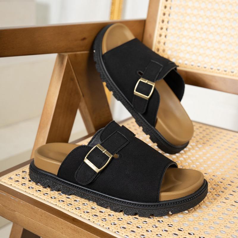 2025 Übergröße Einfarbige Plateau-Slipper Damen Neue Flache Sandalen