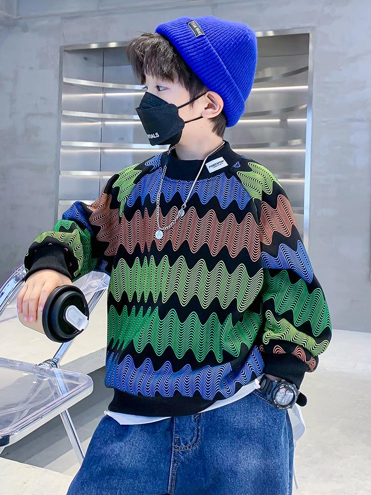 Sweat-shirt à manches longues à imprimé géométrique pour garçon 2023