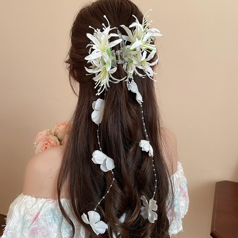 

Милая Богемная заколка для волос для женщин, со стразами, в виде бабочки, цветка, с кисточкой, зажим-акула, летняя фея, марлевый цветок, заколка для волос, шпилька красный