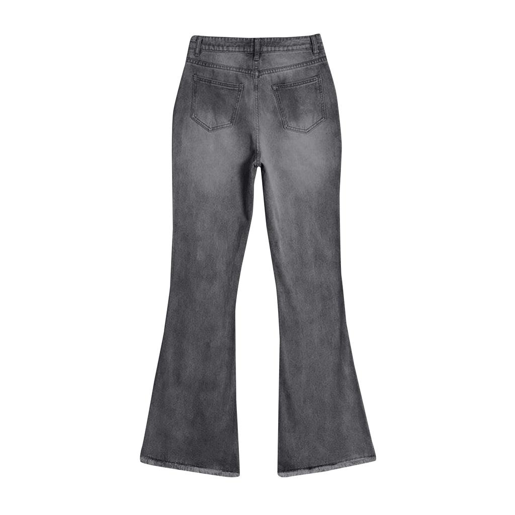 Damen Jeanshose mit weitem Bein und Löchern sowie leicht ausgestelltem Bein