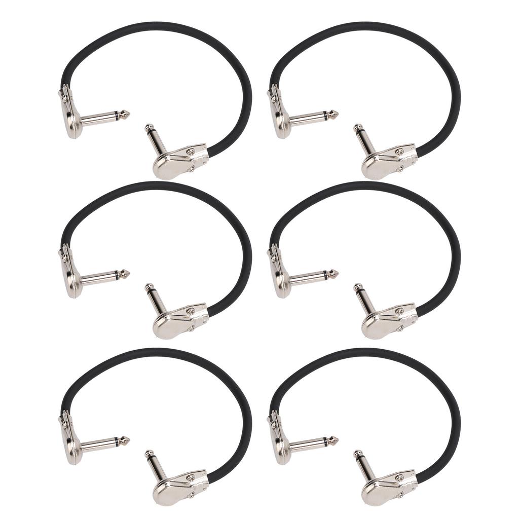 6Pcs Electric Guitar Effect Cable 1 4in Right Angled Guitar Pedal Cord Patch Cable 30cm Flat Head Silver