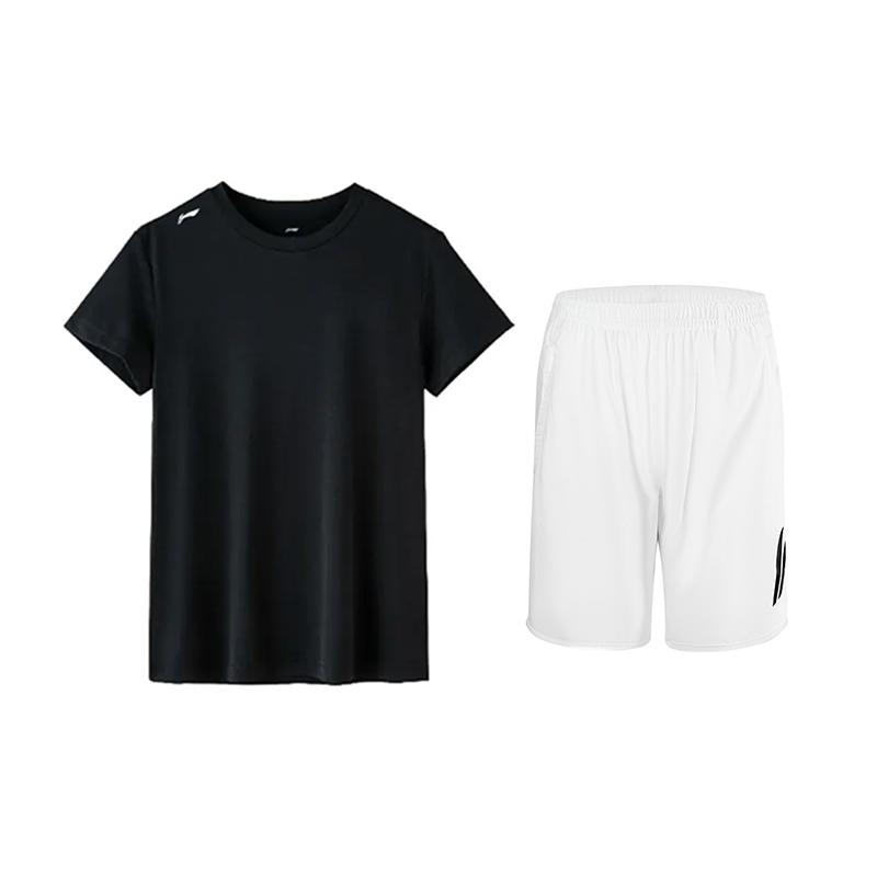 

Li Ning Минималистичная Мода Универсальная Футболка с Коротким Рукавом Большой Логотип Средняя Посадка Шорты Пятиточки Повседневный Спортивный Костюм Комплекты Унисекс ATSV597-2+YKSU157-1 M