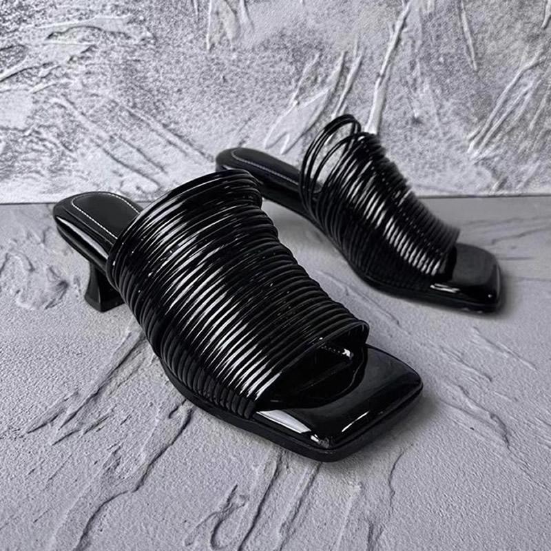 

2024 Women s Slippers Fashion Design Wedge Leather Fish Mouth Flip Flop Outdoor Shoes Summer Party Simple Rubber Women Sandals 35 чорний