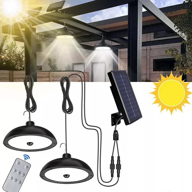 Solar Pendant Lamp Outdoor Waterproof Chandelier Light Hanging Shed LED Decorations with Remote Control for Indoor Shed Barn Roo