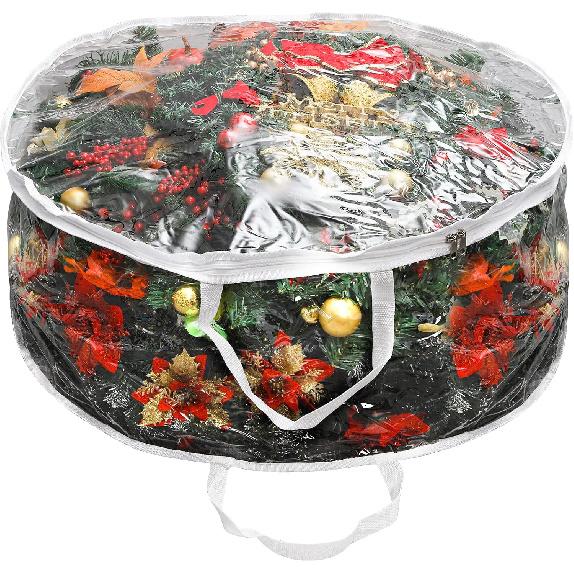 Hedume Wreath Storage Bag, 30" X 12" Clear Everyday Bag, Christmas Wreath Storage Container with Dual Zippered and Reinforced Handle, Protect Your