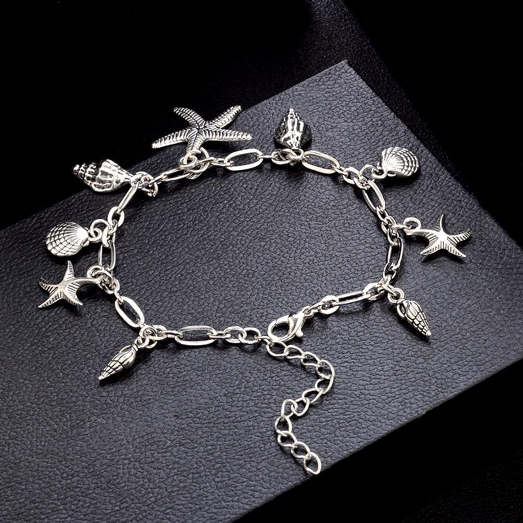 Bracelet De Cheville étoile De Mer Perles Conque - Style Plage Boho, Noir, Pour été, Fêtes, Cadeau