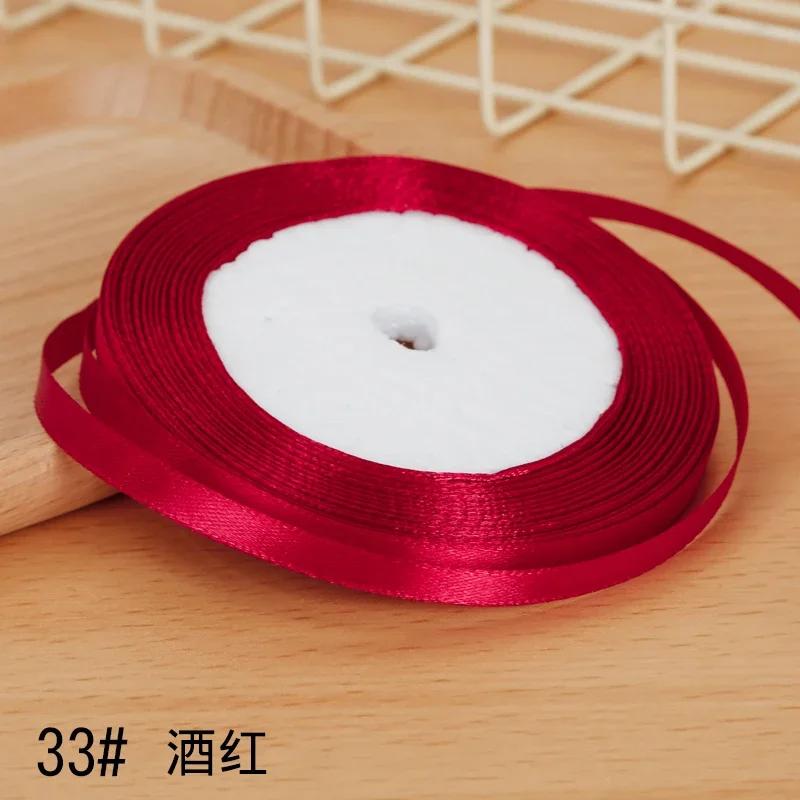 6mm Satin Ribbon DIY Artificial Silk Material Christmas Halloween Wedding Birthday Party DecorationHandmade Bows Gift Wrapping
