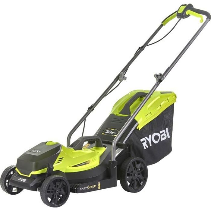 RYOBI - Tondeuse Poussée 18V ONE+ - Ø Coupe 33 Cm - Ramassage Et Mulching - 1 Batterie 18V 4,0 Ah Et 1 Chargeur - RLM18X33B40
