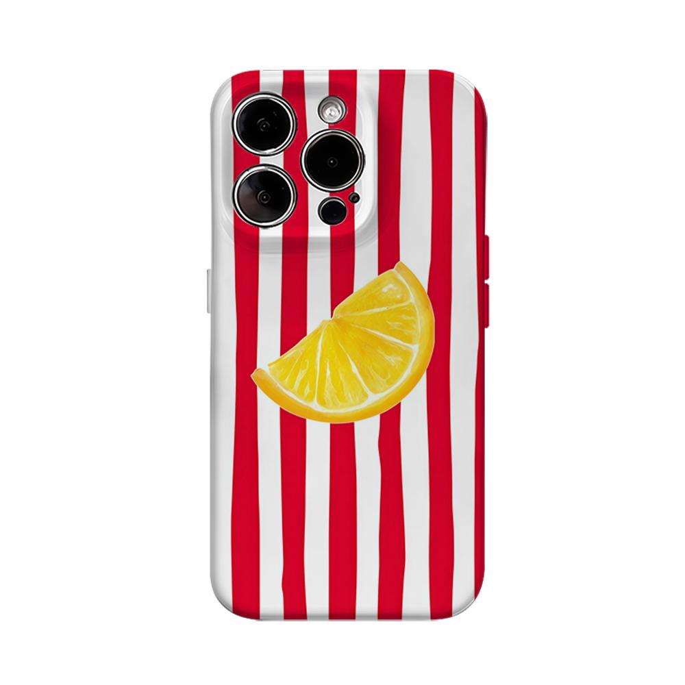 Red Striped Lemon Cute Phone Case for IPhone 16 15 14 13 12 11 X XS XR XSMAX 7 8 Pro Max Plus Double-layer Back Cover