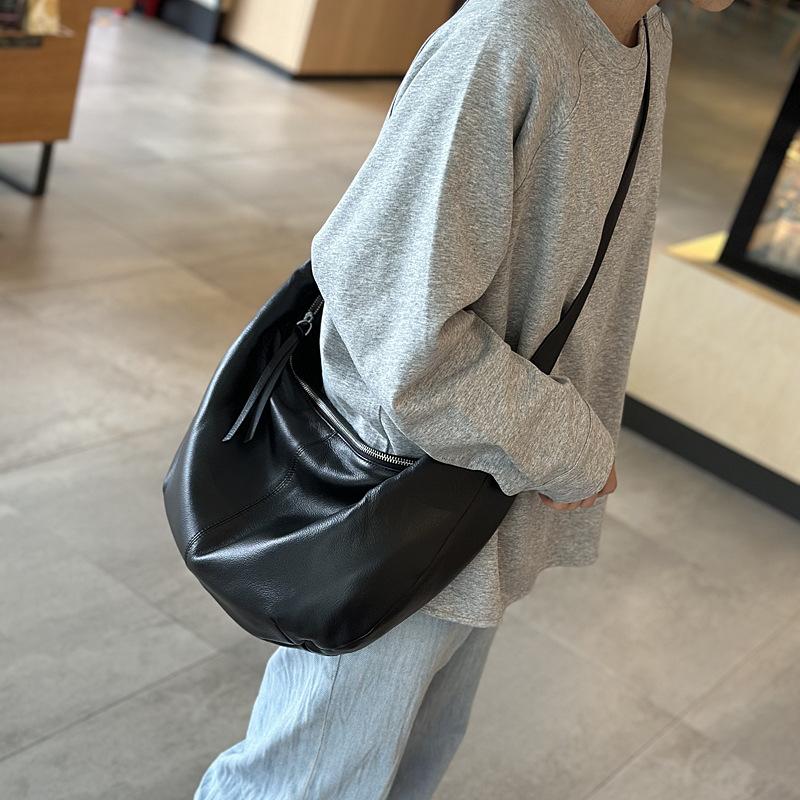 Casual Leather Women s Bags Genuine Leather Dumpling Bag Travel Shoulder Bag Large Bags Women s Tote Bags Soft Leather Messenger Tote Bags чёрный