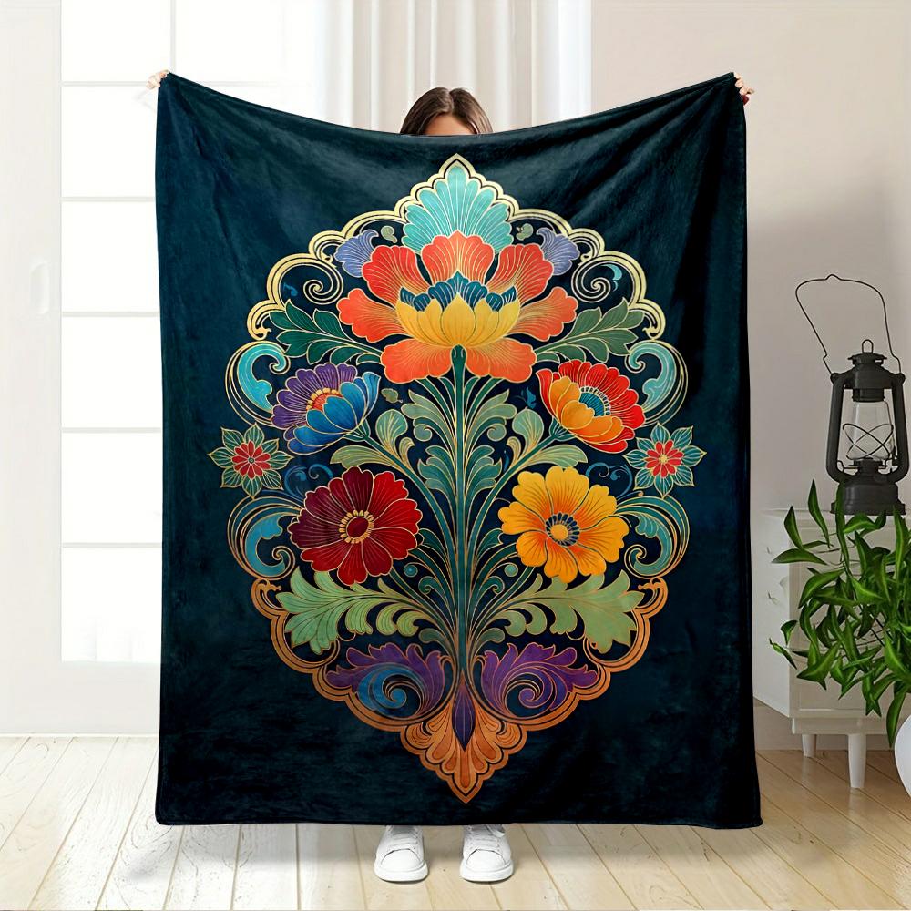 Vibrant Floral Mandala Design Blanket Flannel Blanket for Bedroom, Living Room, Sofa, and Nap Sofas.