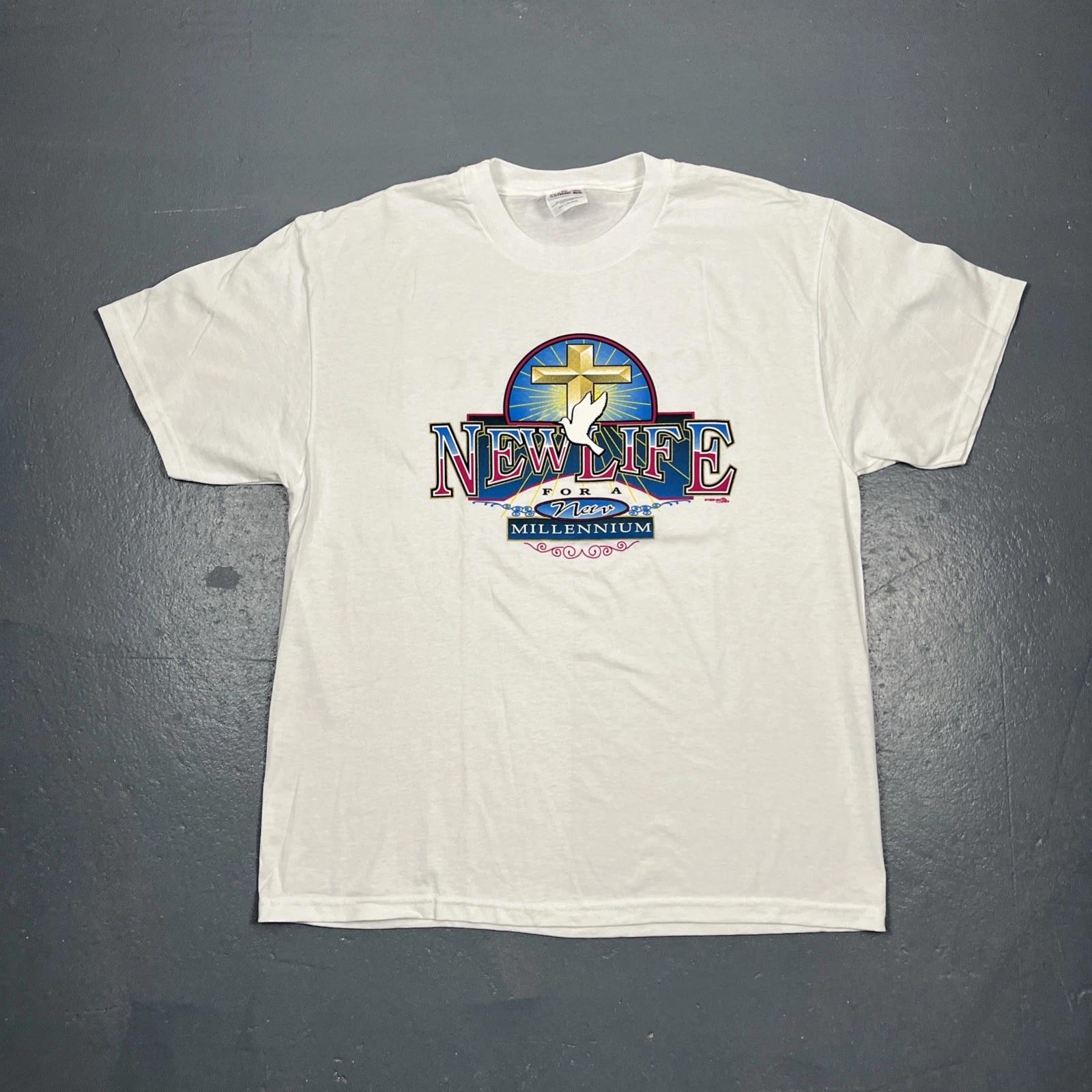 

Винтажная футболка Christian New Life For A New Millennium 90-х Белая L Stock 2XL