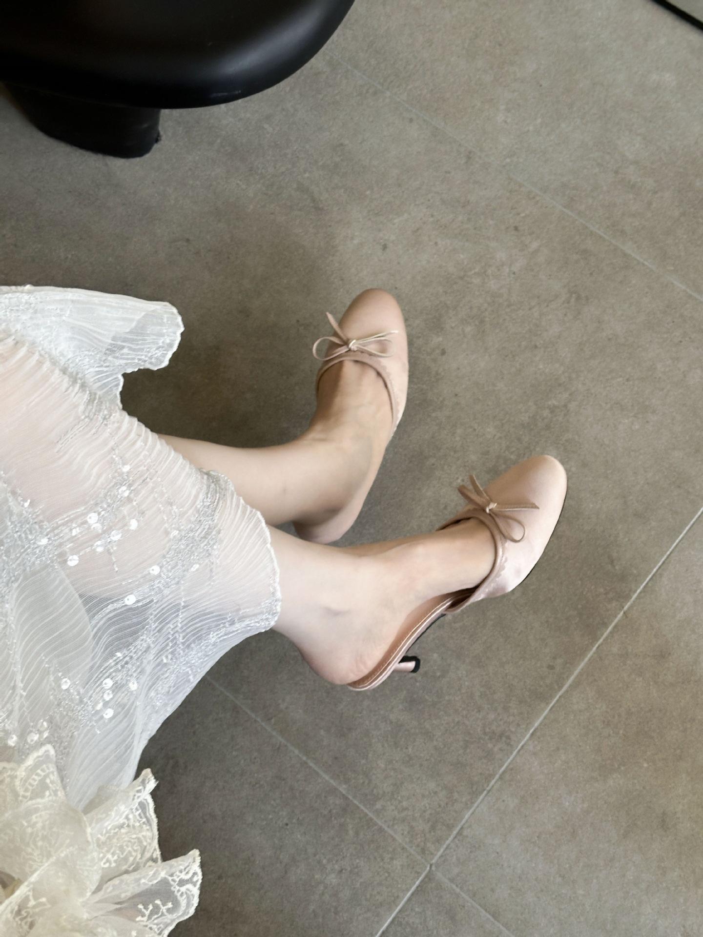 Women s Satin Round Toe Thin Heel Spring French Style Stylish Elegant Closed Toe Mules - Fashionable Footwear 35