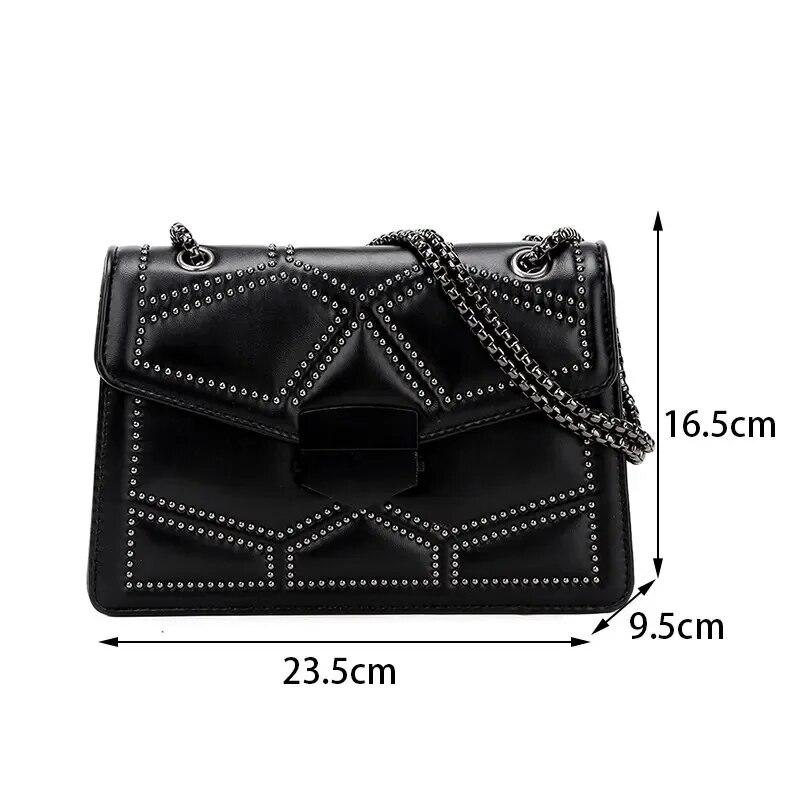 Vintage Rivet Chain Small Shoulder Bags For Women Flap PU Leather Fashion Small Square Crossbody Bag  Handbag