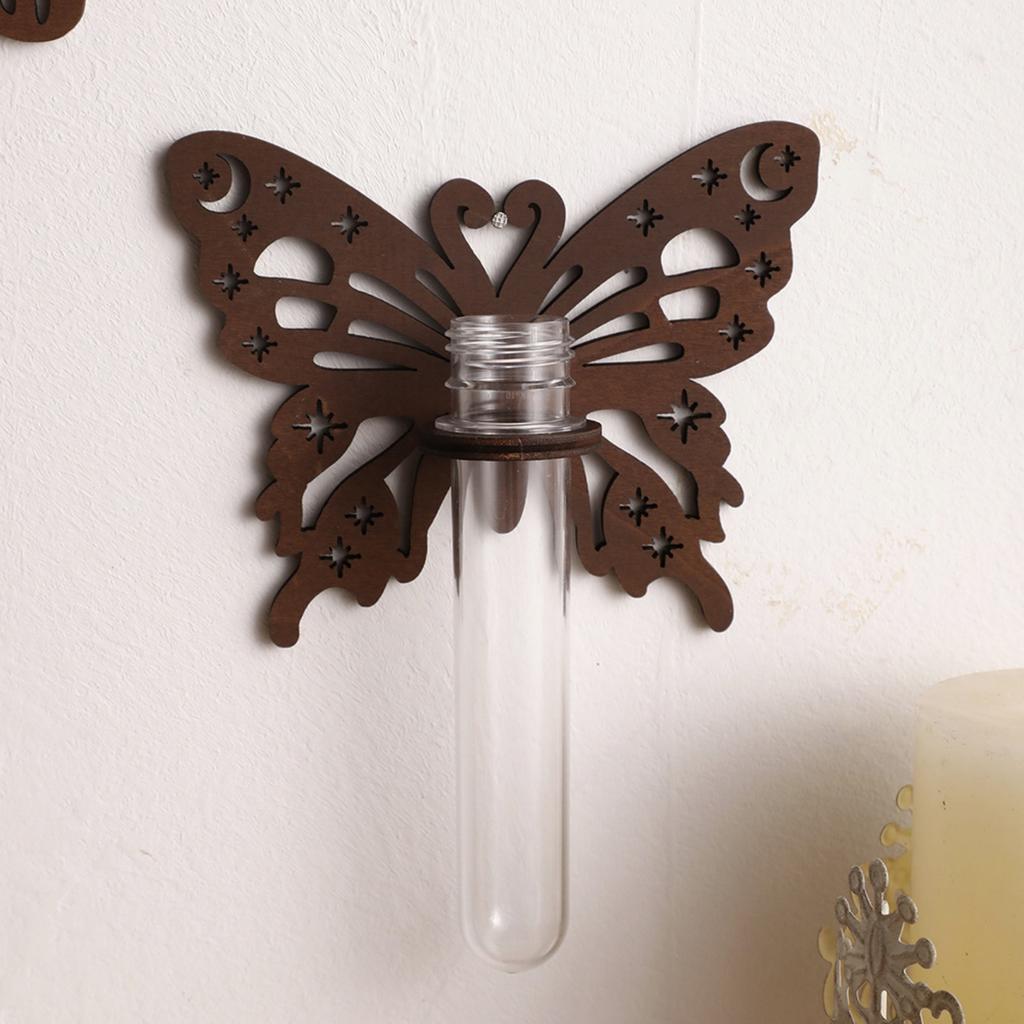 2pcs Wood Plant Terrarium for Hydroponics Plant Propagation Station Butterfly Wall Hanging Home Office Decor Test Tube Propagate Plant Cutting Holder