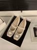 Flat Silver Mary Jane Single Shoes Women's Shoes 2025 New Spring and Autumn Square Head Rhinestone Red Evening Shoes