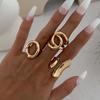 Hiphop Punk Exaggerated Asymmetrical Ring Set for Women Men Fashion Minimalist Geometric Hollow Round Unique Design Ring Jewelry