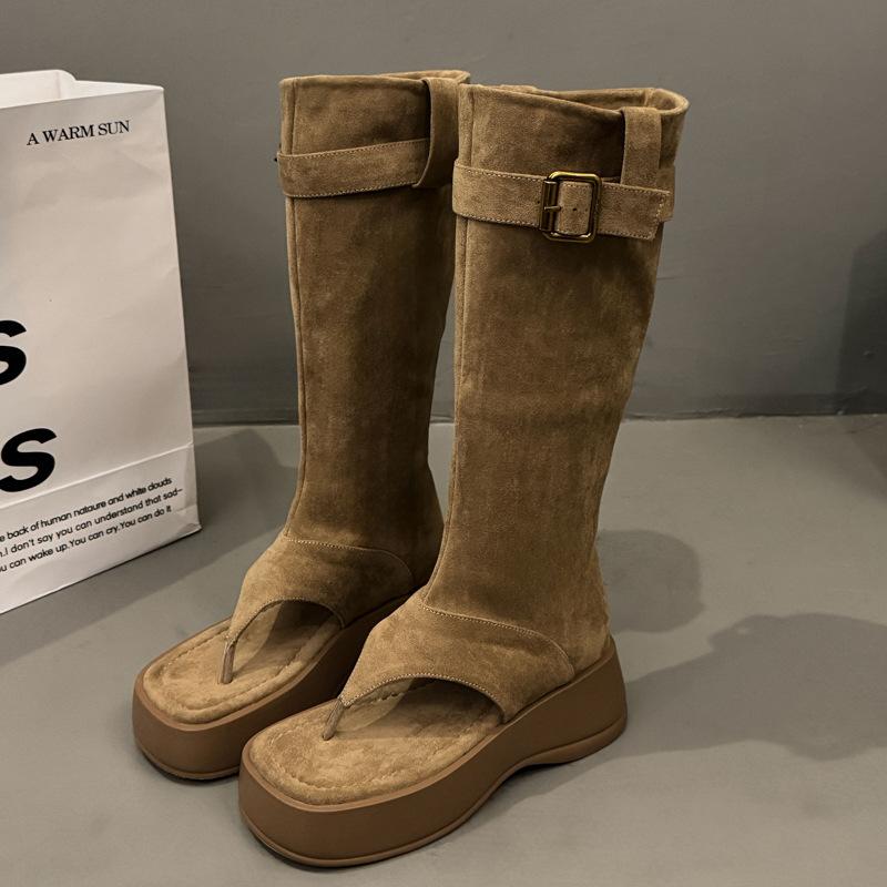 Internet celebrity summer boots clip toes flip-flops cool boots sandals women's 2025 new thick-soled heightening pile boots short boots