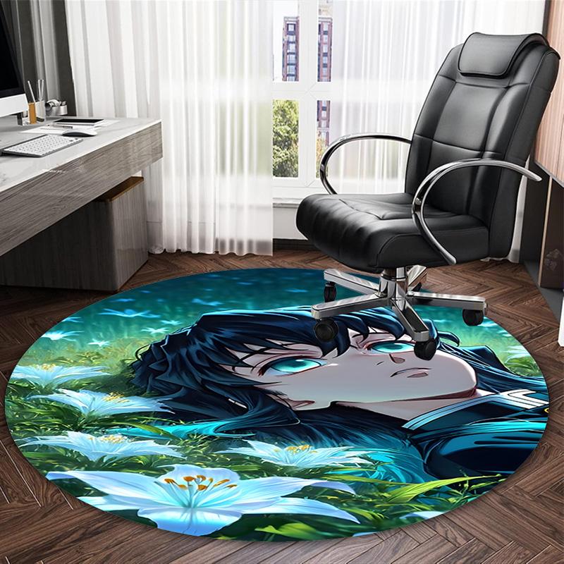1pc Demon Slayer4 Print Round Carpet Chair Round Carpet Suitable for Bedroom Living Room Home Decorative Carpet