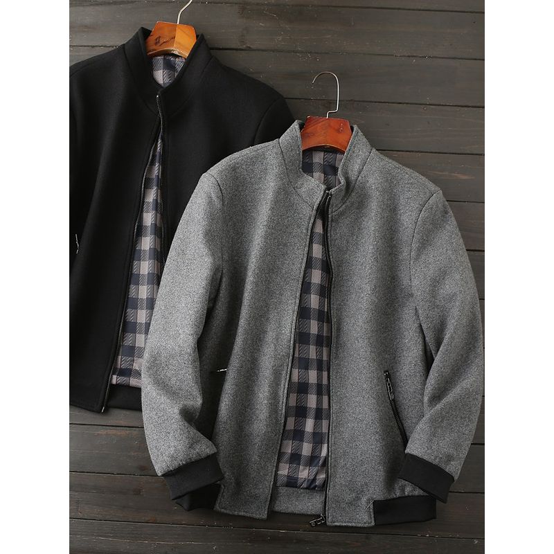 Classic Easy to Wear Fleece Blended Foreign Trade Overplus Order Autumn and Winter Men's Business Casual Stand Collar Woolen Jacket