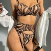 Zebra Pattern Mesh Lingerie - Sexy Three-Piece Set Available Now