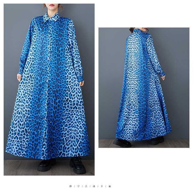 Loose Literary Big Size Fashion Leopard Print Mid-length Temperament Casual Dresses