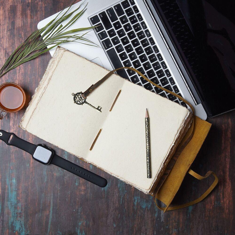 Leather Journal Notebook - 7"X5"-Brown, Cotton Deckle Edges Watercolor Paper