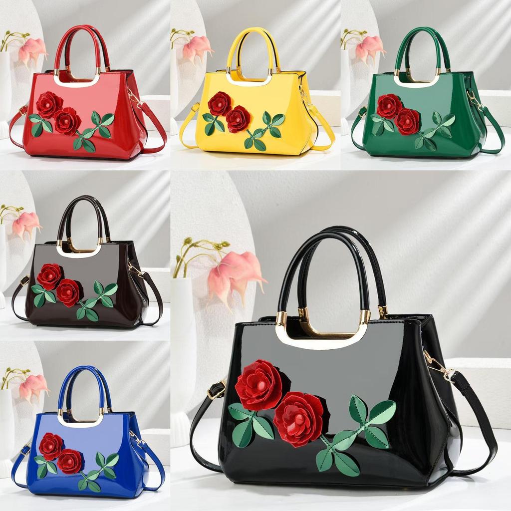 Elegant Gradient Leather Handbag With Zipper Pocket And Floral Accents For Office And Casual