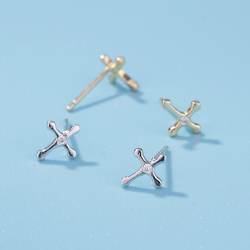 Fashion Simple Rhinestone Cross Stud Earrings For Women Jewelry