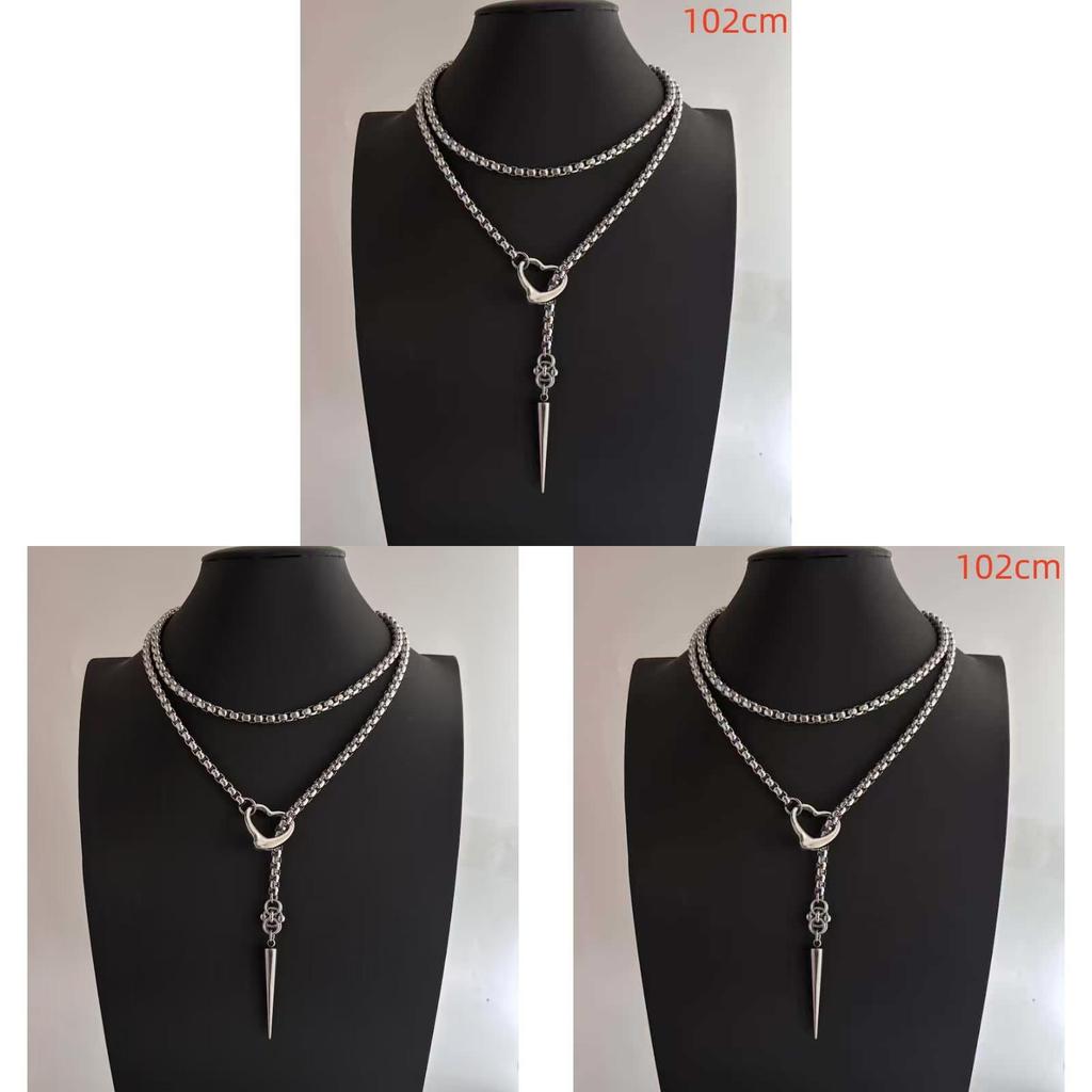 Stainless Steel Chain Necklace With Heart Pendant And Spike Details For Daily Casual Wear