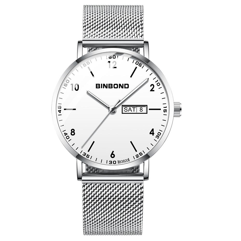 BINBOND Luxury Quartz Wristwatches For Men Luminous Waterproof Week Display Auto Date Men's Watch Stainless Steel Reloj