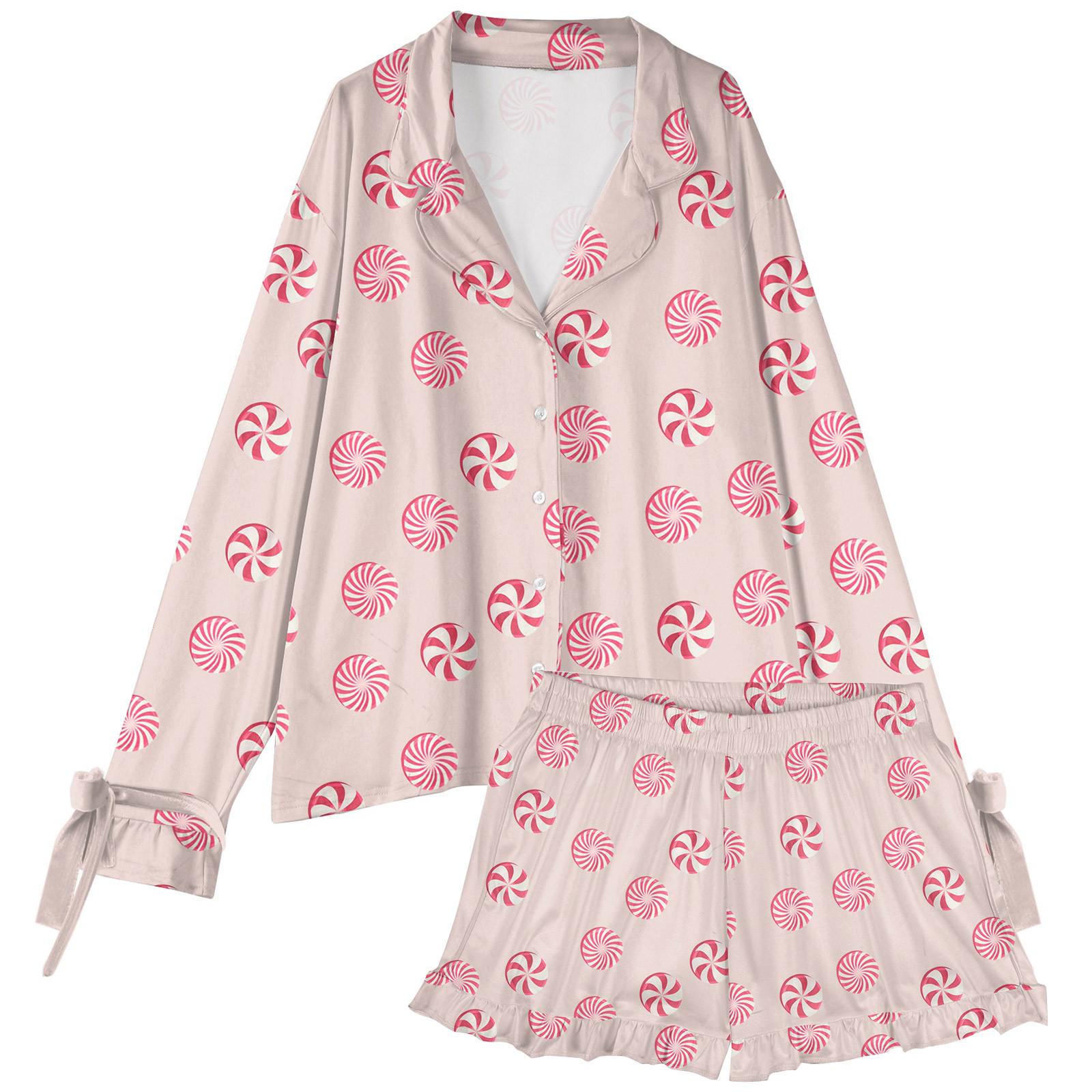 

Женский костюм из 2 предметов с принтом, топ на пуговицах с длинными рукавами, широкие брюки, комплект, пижамный домашний повседневный костюм XL арбуз красный