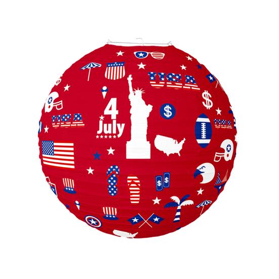 

Бумажный фонарь Праздничное украшение ко Дню независимости США Тематический узор Подвесной бумажный фонарь Вечеринка Домашний декор красный