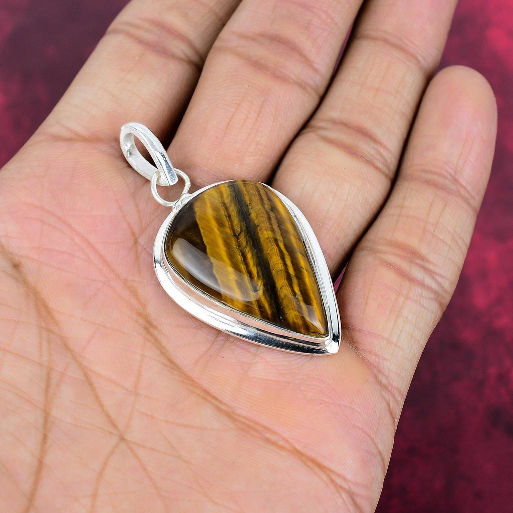 Tigerauge 925 Sterling Silber Anhänger, Handgefertigter Edelsteinanhänger, Geschenk für Mama Antikschmuck