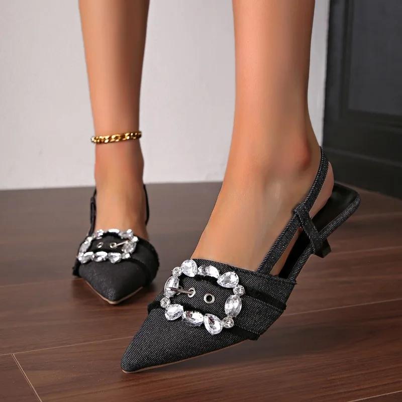 

Fashion High Quality Shoes for Women 2025 Slip-on Women s High Heels Fashion Crystal Office and Career New Plus Size Closed Toe Sandals 43 чёрный