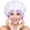 Large Female Shower Cap Solid Satin Double Layer Waterproof Bath Cap Peva Hair Baking Oil Cap Care Cap Shower Cap