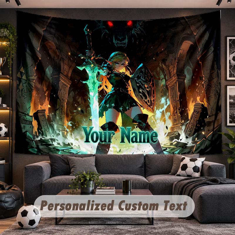 Wall Hanging Tapestry Custom NameZelda Pattern Personalized Printed Fabric Wall Decor