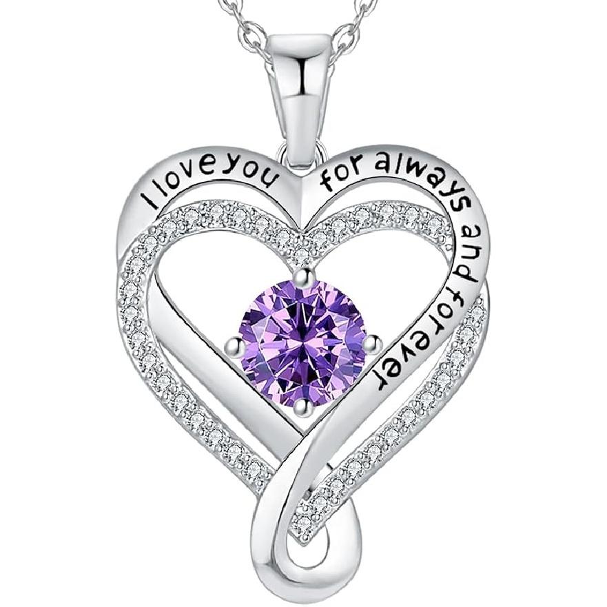 Schmuck für Frauen Ehefrau Unendlichkeit Herz Geburtsstein Ich Liebe Dich Halskette S925 Jubiläum Frauen Halsketten Geschenk für Freundin Mutter Tochter Sterling