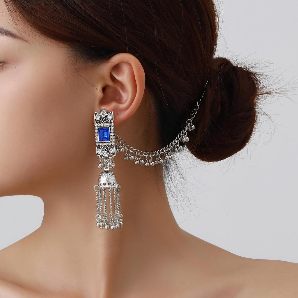 Elegant Rhinestone-Inlaid Ethnic Tassel Earrings