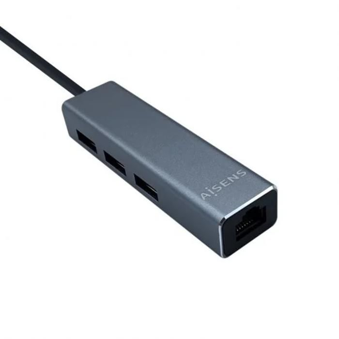 Hub USB 3.0 - Aisens - A106-0401 - 3 Ports USB 3.0 - Gigabit Ethernet - Couleur Gris