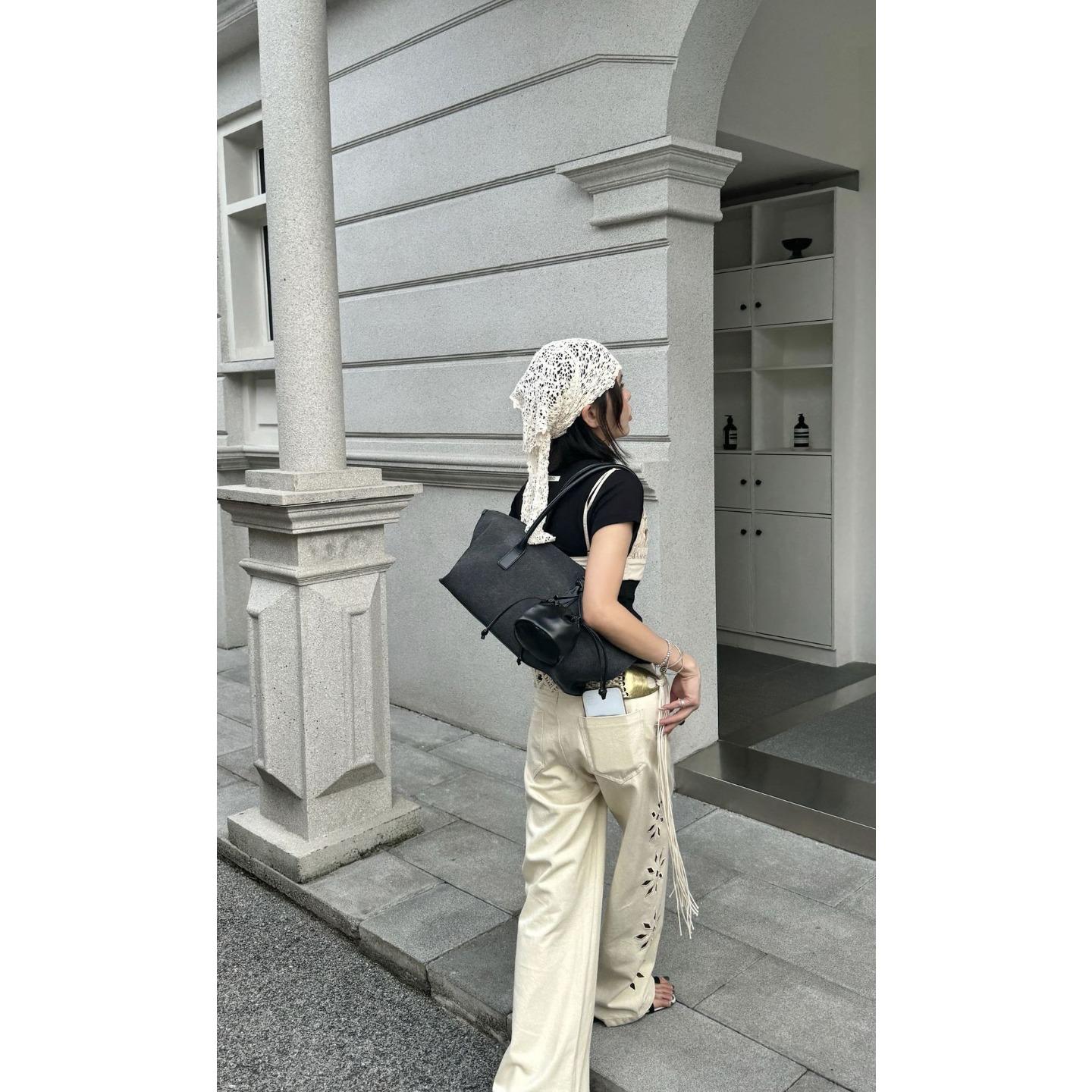 

Internet Celebrity Same Model Fashionable All-matching Cowhide Twins Minimalist Design Tote Bag Portable Single Shoulder Underarm 35x14x19.5