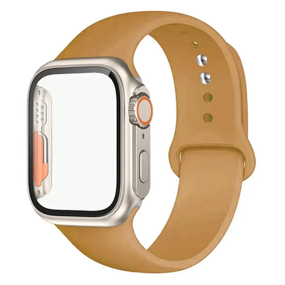 Silicone Strap+Case For Apple Watch Band 44mm 45mm 41mm 40mm Tempered Glass Cover Change to Ultra iWatch Series 9 8 7 SE 6 5 3