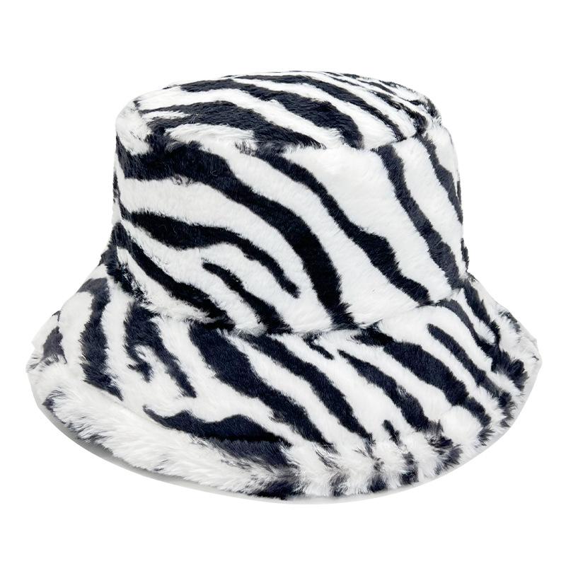 2023 Autumn/Winter Tiger Stripe Faux Rabbit Fur Bucket Hat - Women's Plush Basin Hat & Men's Fashionable Warm Hat