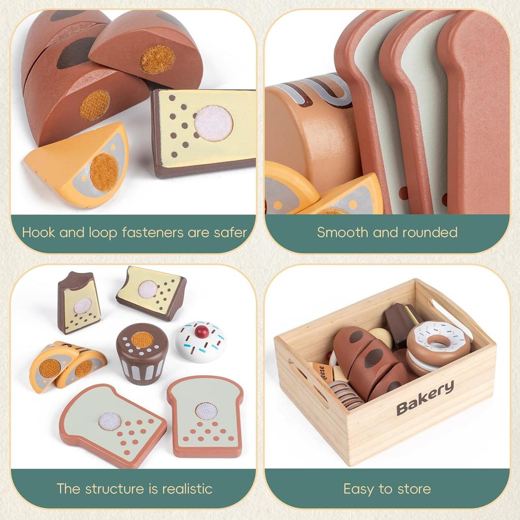 Wooden Pretend Play Kitchen Toys Cutting Food Accessories Set Fruit Vegetable Bakery Meat Fish Early Educational Cognition Toys