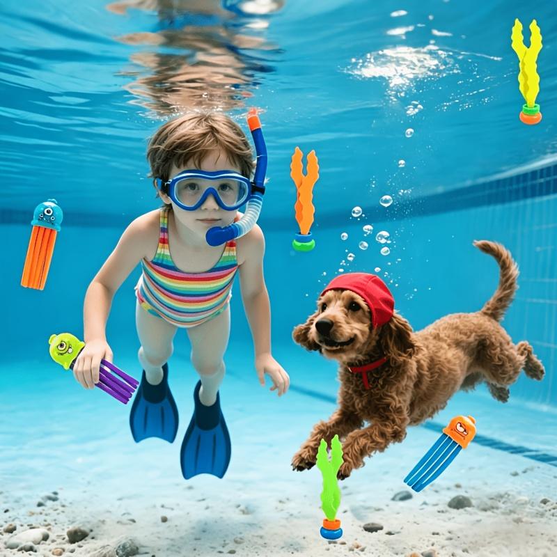 6 Stück zufällige Farben Kinder-Tauchspielzeug, einschließlich tauchfähiger Stäbe in Quallenform und tauchfähigem Spielzeug in Algenform, geeignet für Wasser