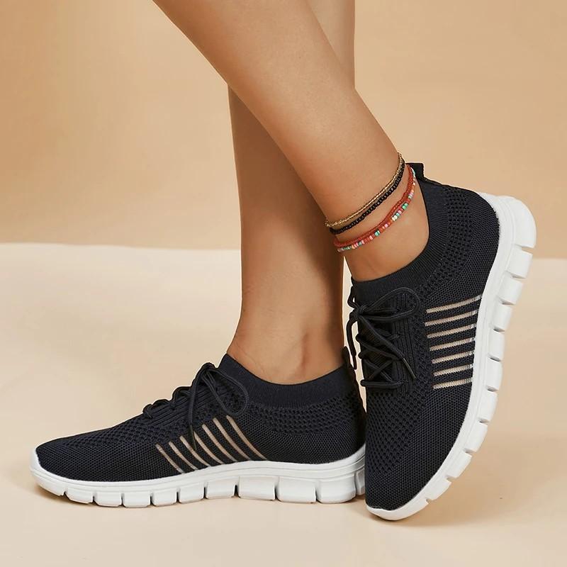 Damen Leichte Atmungsaktive Mesh-Sneaker Weiche Sohle Rutschfest Lässige Laufschuhe Frau Sommer Komfort Strick-Ballerinas Übergröße