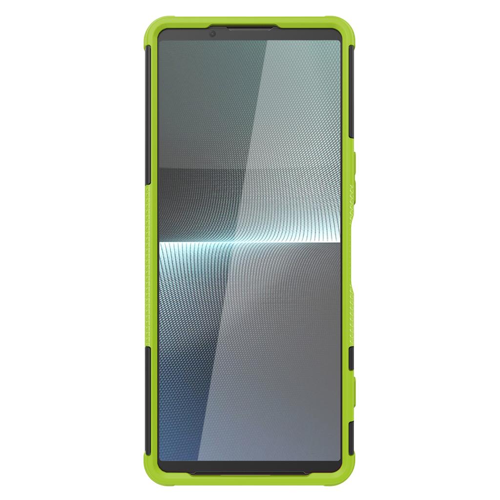 For Sony Xperia 1 V Tyre Pattern PC+TPU Phone Case Kickstand Shockproof Cell Phone Cover